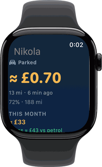 Apple Watch: parked, last drive and this month's cost